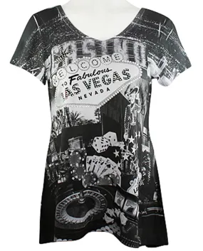 Big Bang Clothing Company - Las Vegas Collage Short Sleeve Rhinestone Print Top