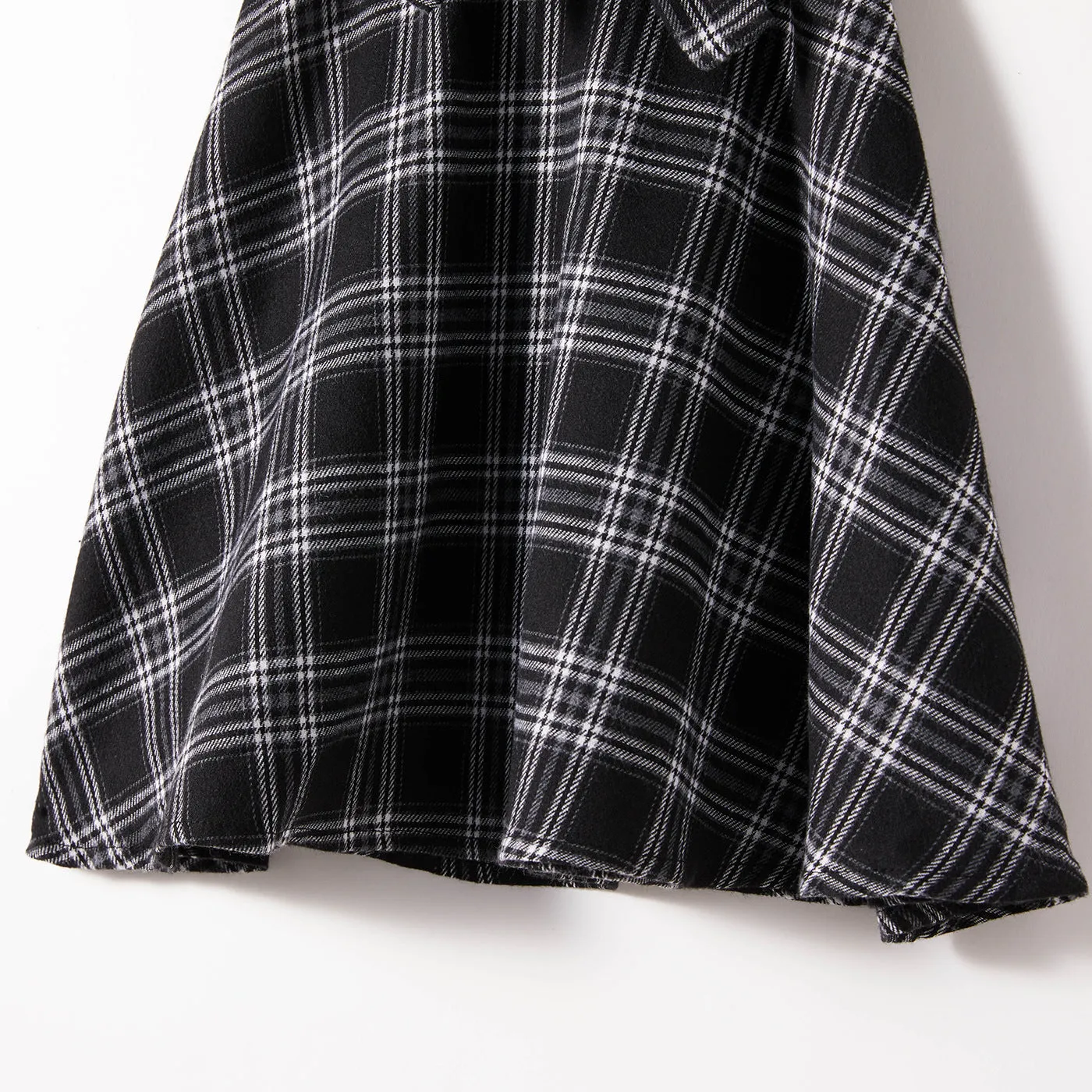 Black Plaid Splicing Black Short Sleeve Dress for Mom and Me