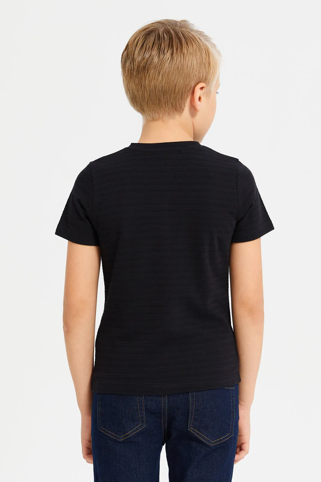 Boys Black Short Sleeve Jacquard T-Shirt