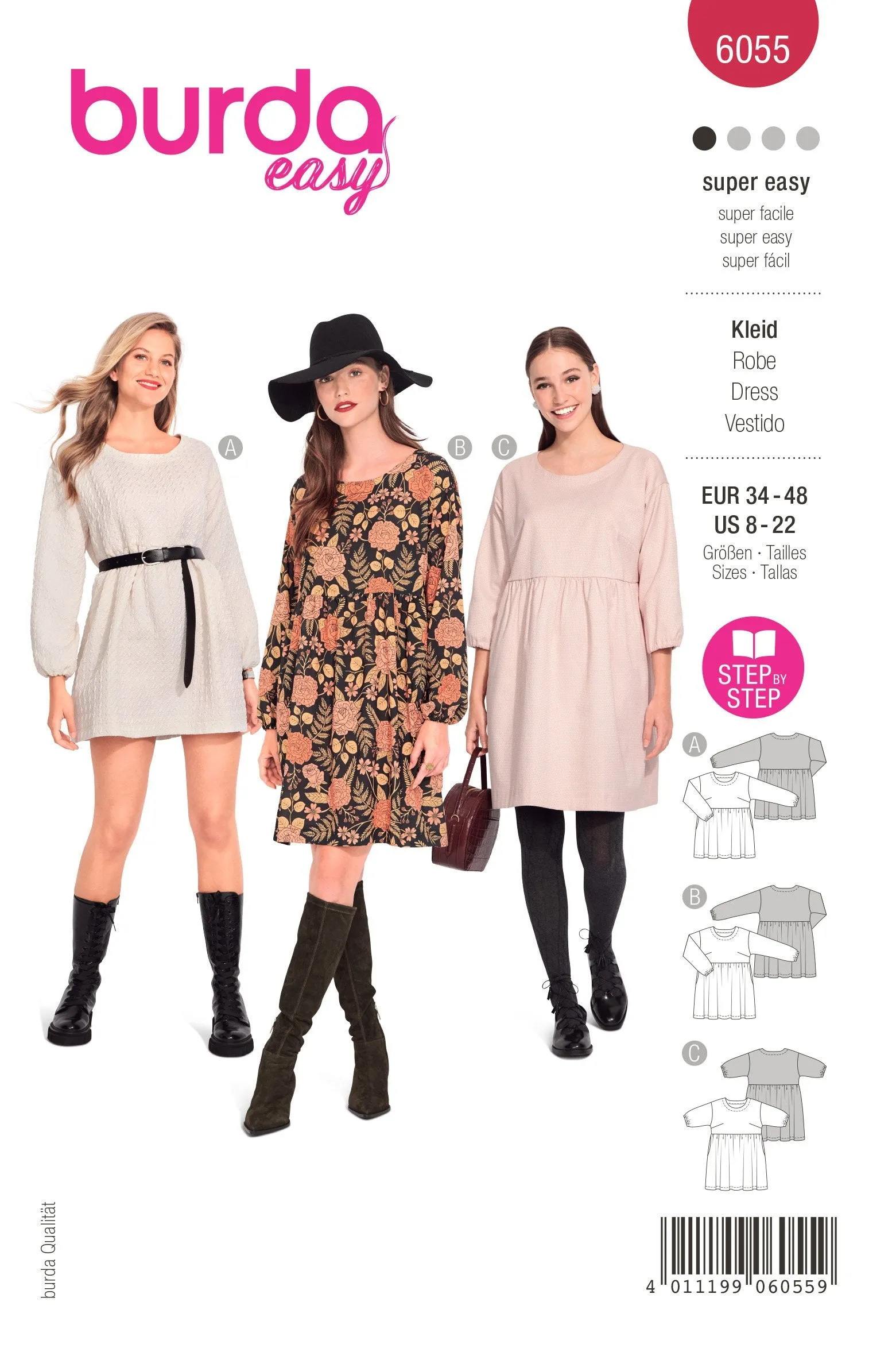 Burda Sewing Pattern 6055 Dress with Gathered Skirt