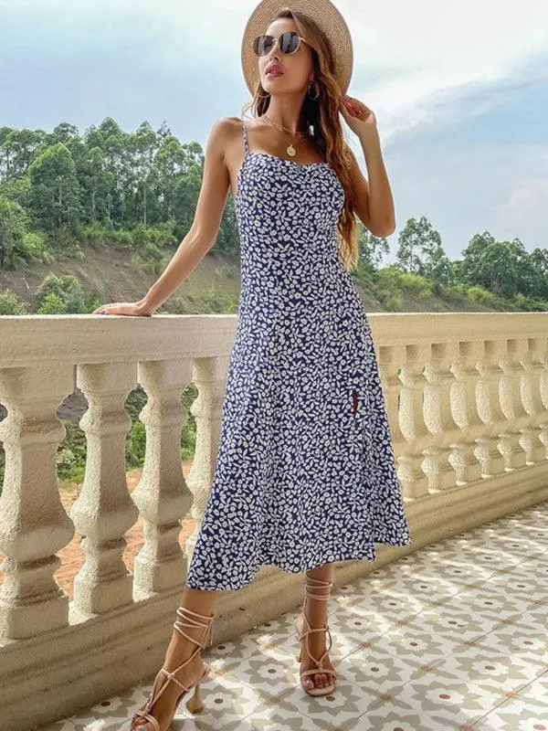 Chic Floral Print Sleeveless Dress: Stylish Polyester Fashion for Women