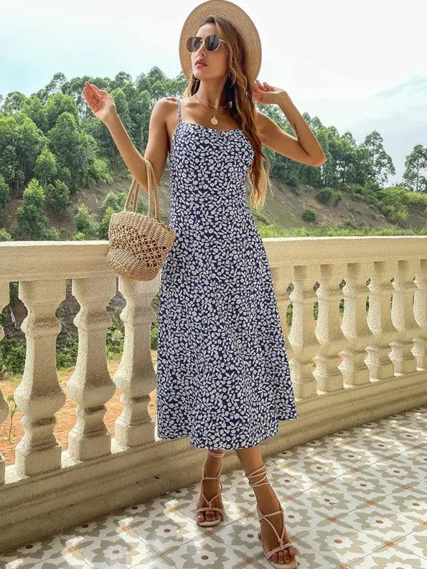 Chic Floral Print Sleeveless Dress: Stylish Polyester Fashion for Women