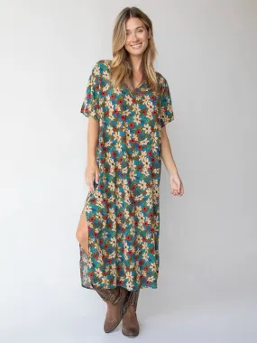 Claire Maxi Dress - Blue Tan Lilies