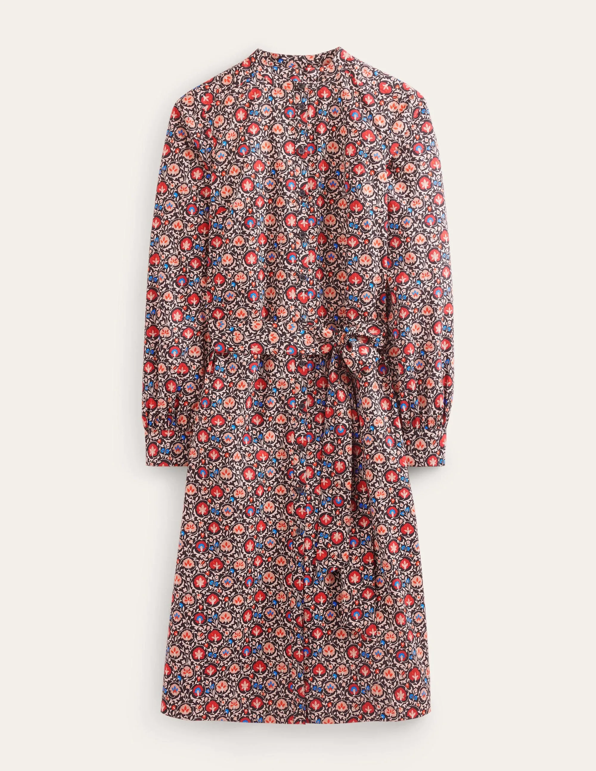 Collarless Midi Shirt Dress-Poinsettia, Enchanting Bloom