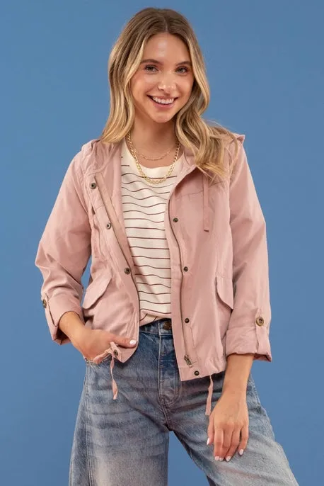 Dusty Pink Button Zip Up