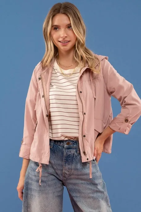 Dusty Pink Button Zip Up