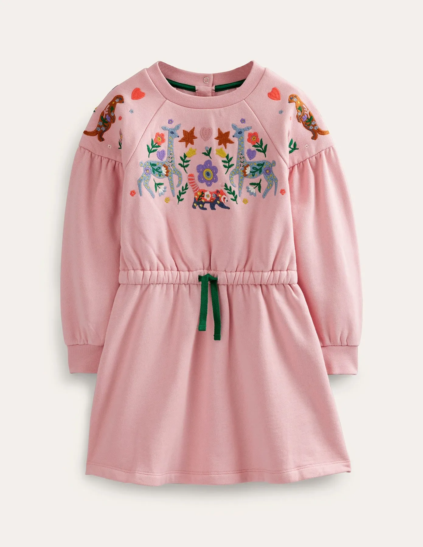 Embroidered Sweatshirt Dress-Boto Pink Animals