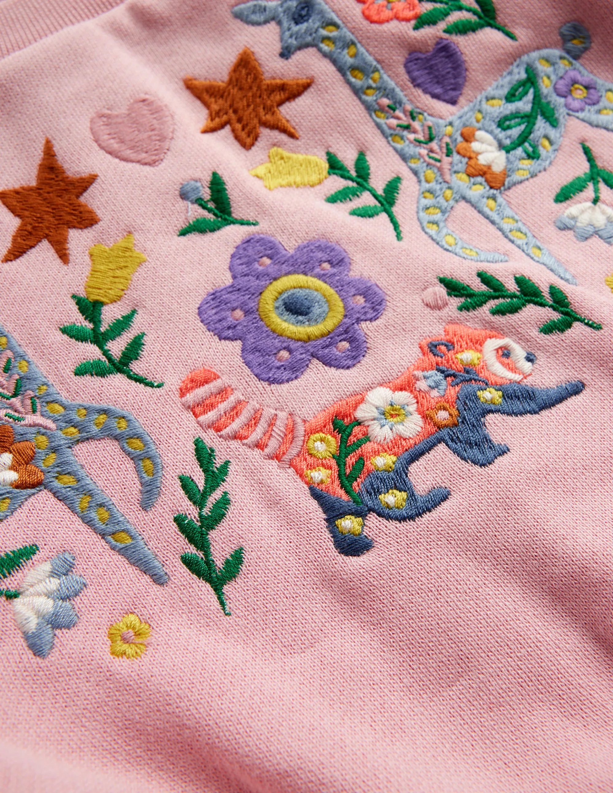 Embroidered Sweatshirt Dress-Boto Pink Animals