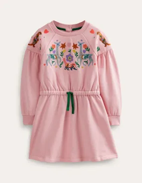 Embroidered Sweatshirt Dress-Boto Pink Animals