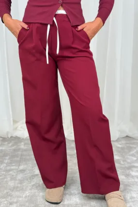 Erica Drawstring Waist Trousers In Bordeaux