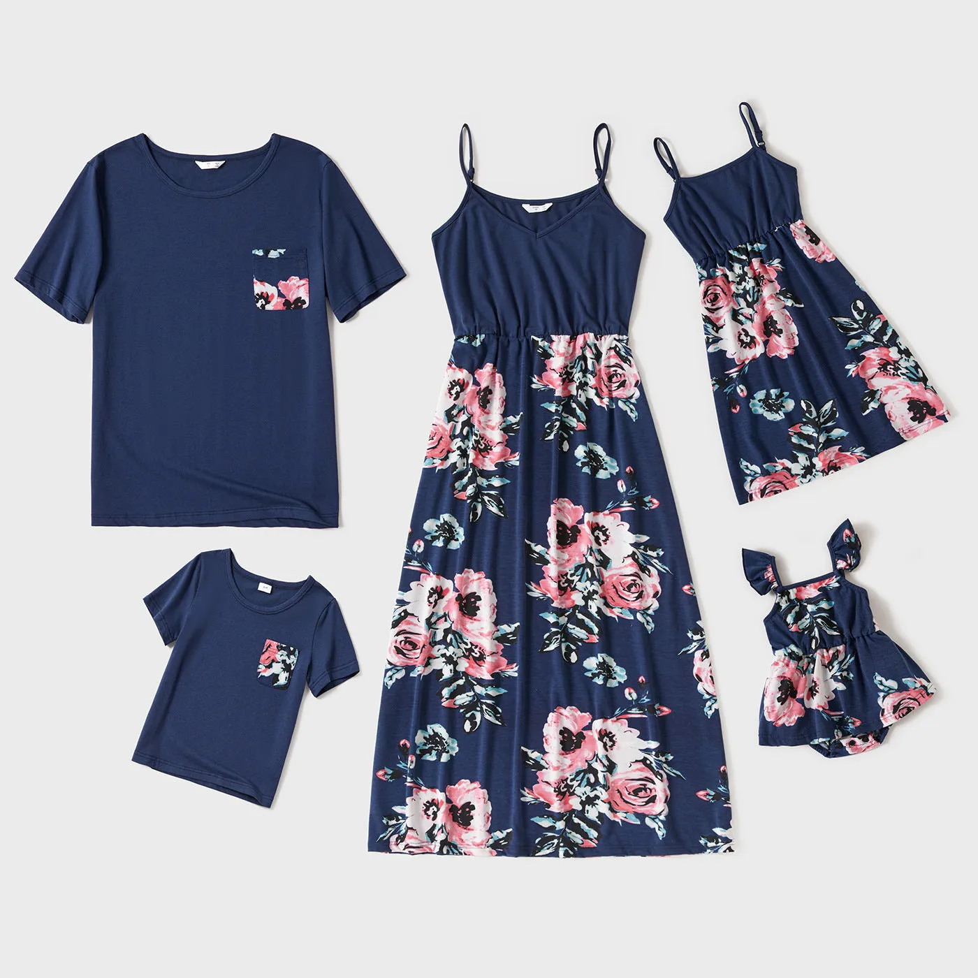 Family Matching All Over Floral Print Cami Dresses and T-shirts Sets