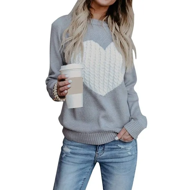 Fantaslook Sweaters for Women Cute Heart Knitted Sweaters Long Sleeve Pullover