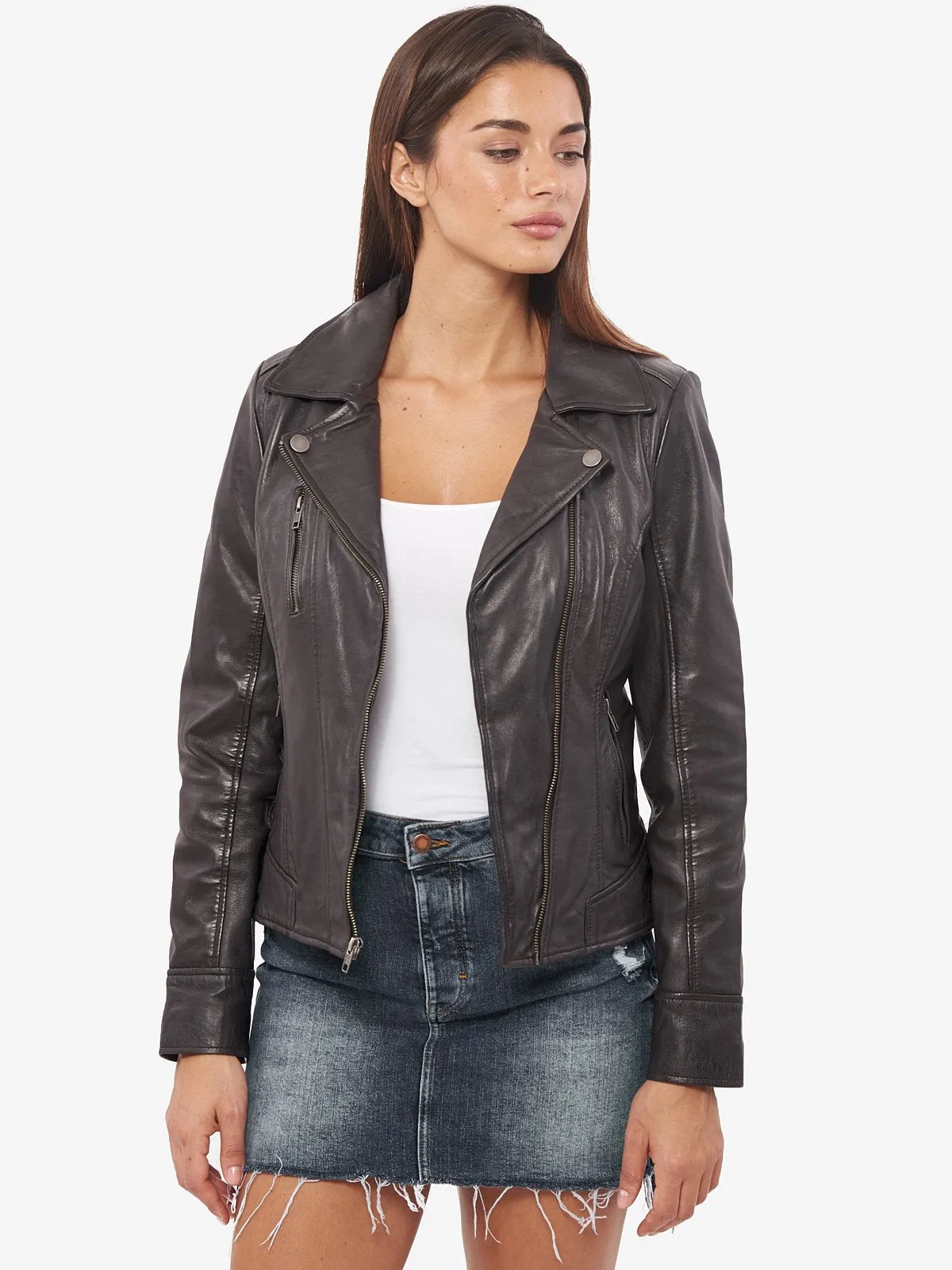 Fashionable Black Biker Leather Jacket for Women By TJS