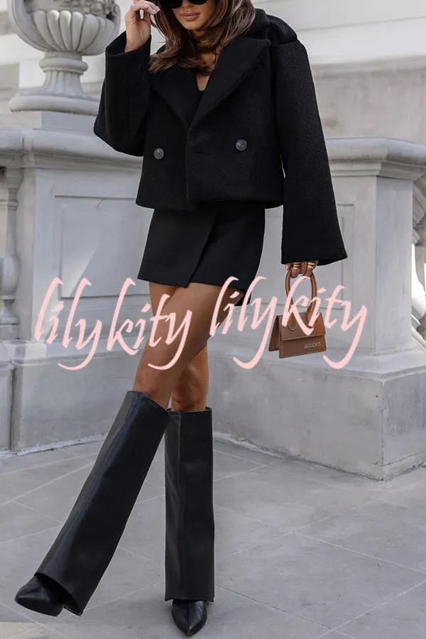 Fashionable British Lapel Long Sleeve Crop Jacket