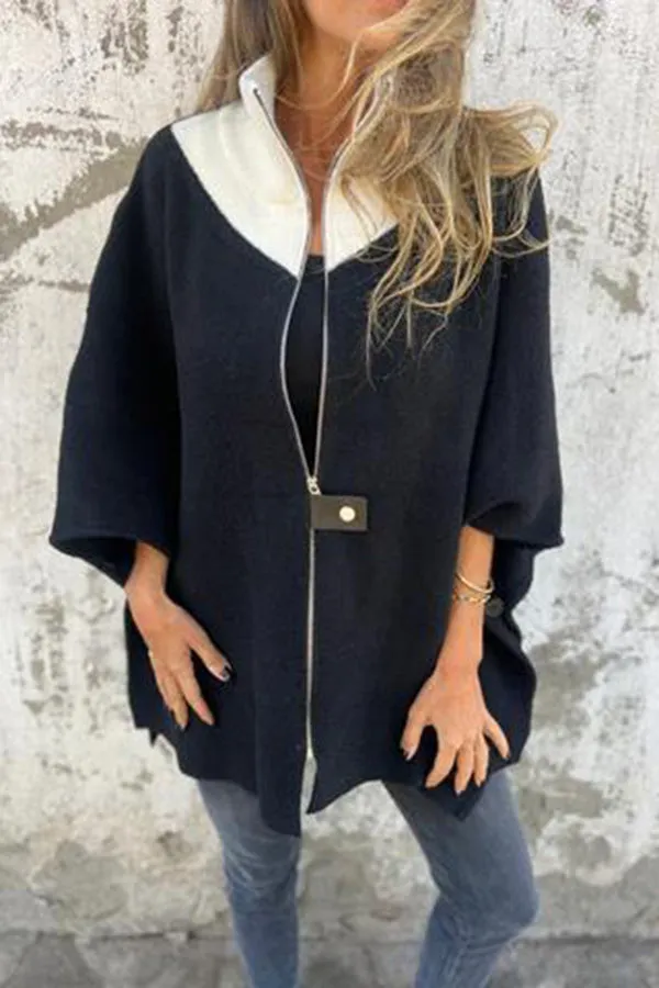 Fashionable Casual Stand Collar Zippered Loose Jacket