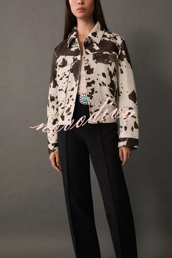 Fashionable Irregular Cow Pattern Lapel Short Jacket