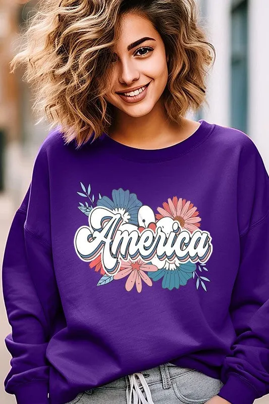 Floral America Graphic Fleece Sweatshirts