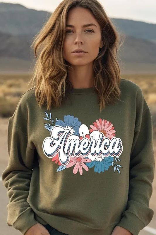 Floral America Graphic Fleece Sweatshirts