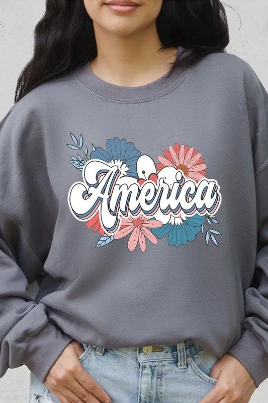 Floral America Graphic Fleece Sweatshirts