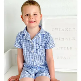 Gingham Button Down Short Pajamas - Blue