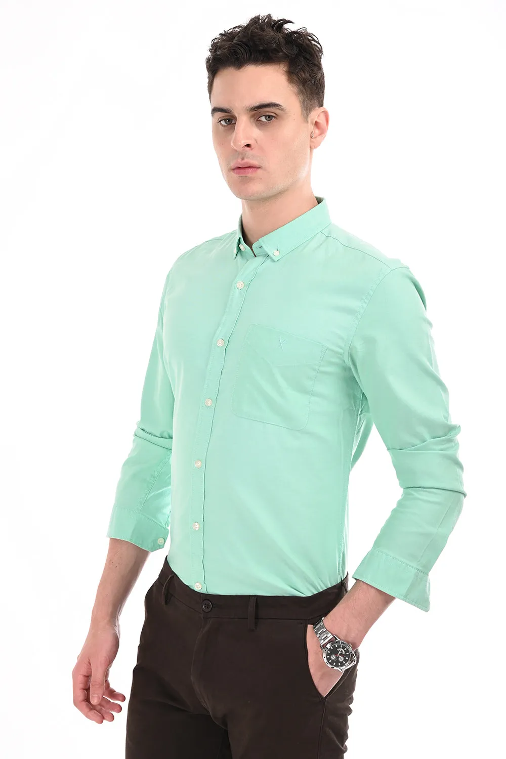 Green New Age Oxford Semi Formal Shirt