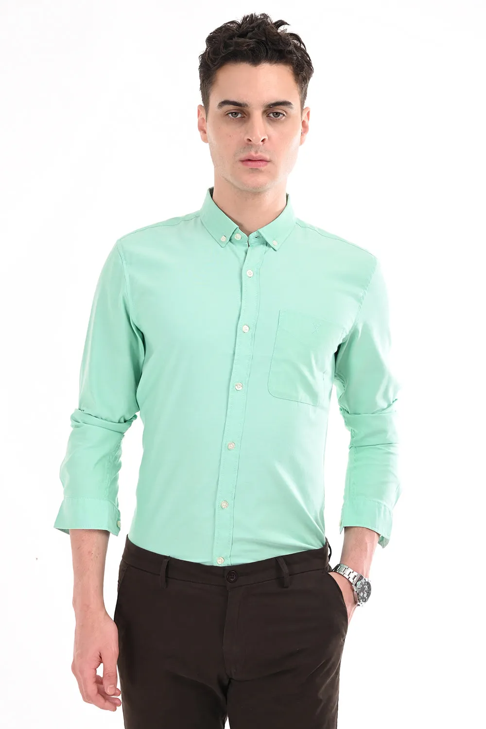 Green New Age Oxford Semi Formal Shirt