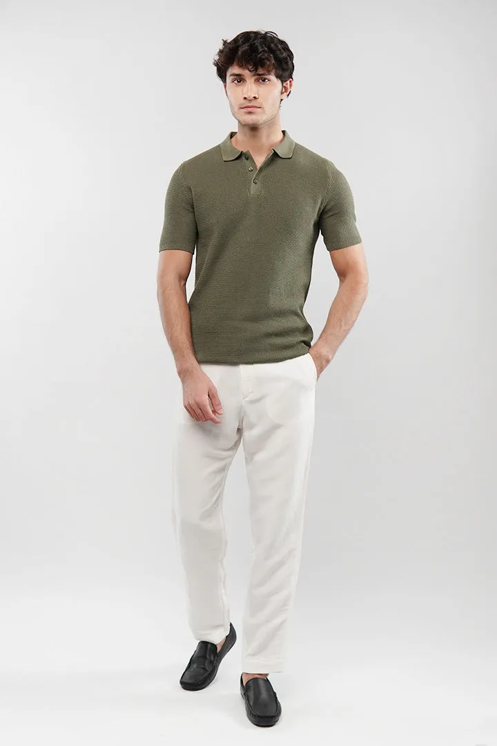 Knitted Polo Shirt - Olive Green