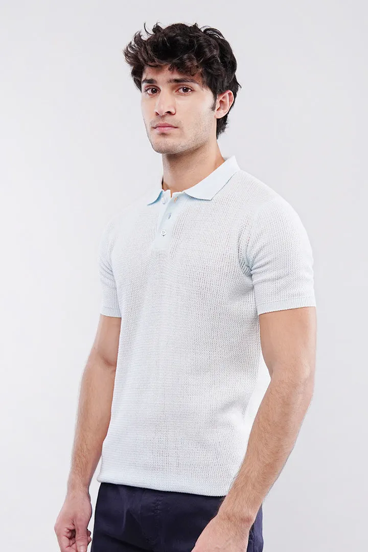 Knitted Polo Shirt - Pale Blue