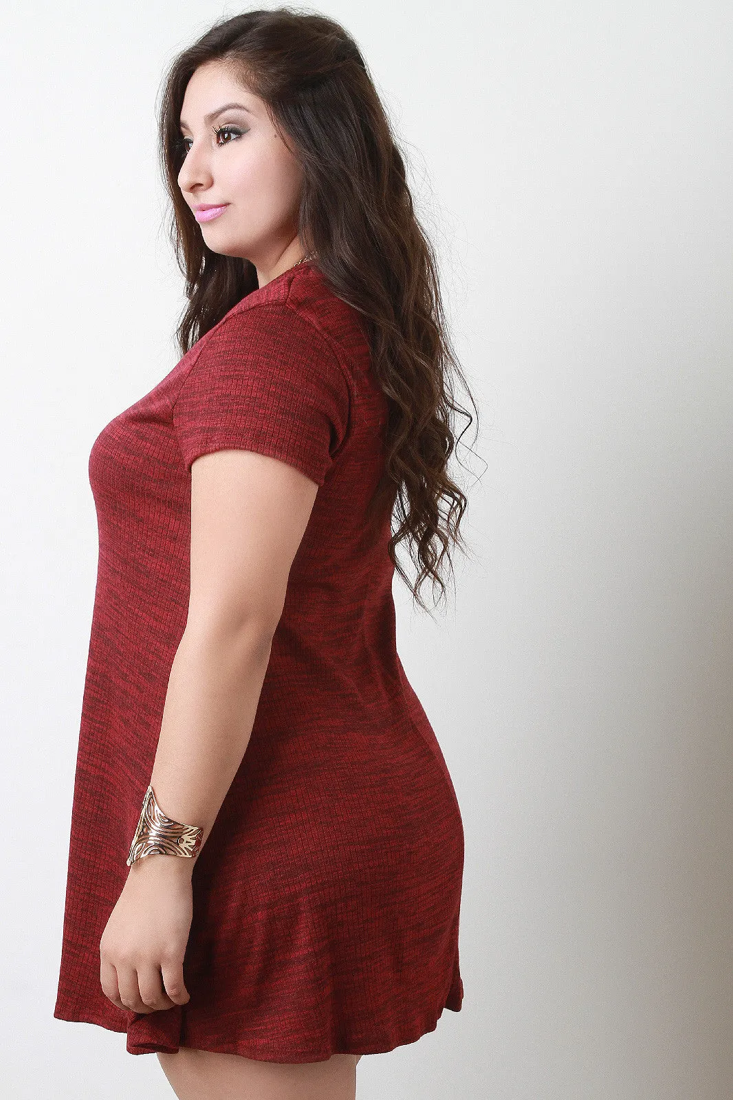 Melange Ribbed Relaxed Keyhole Dress