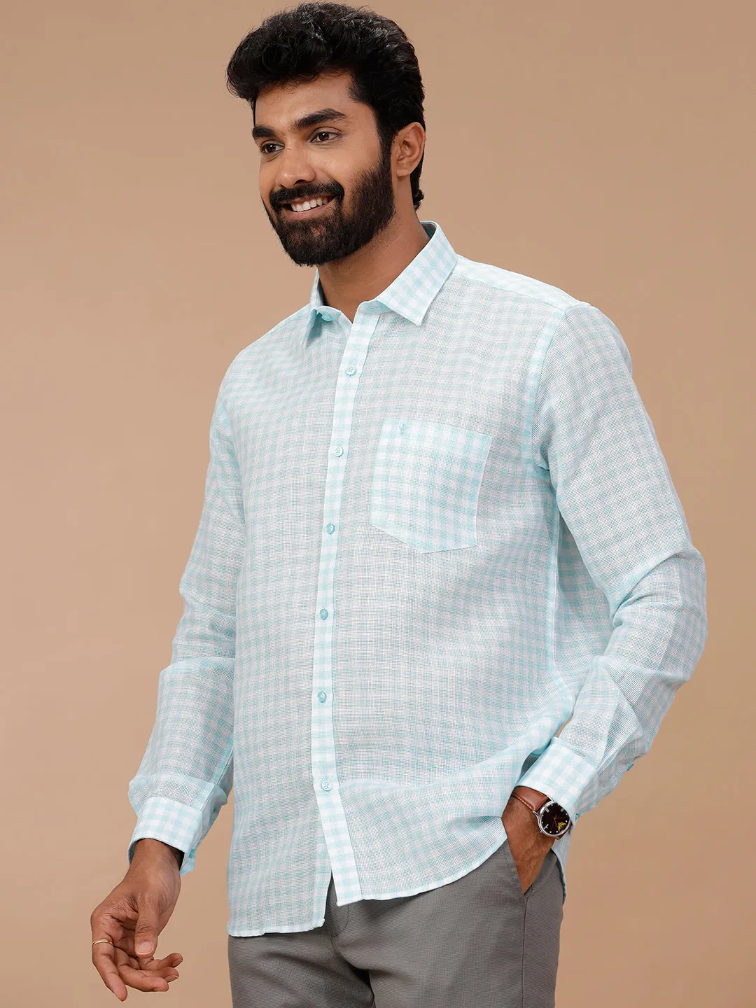 Men Cotton Rich Shirt Blue T51 AAT2