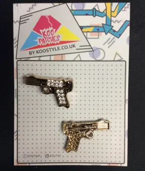 MP0277 - Gold Encrusted Revolver Gun Metal Pin Badge