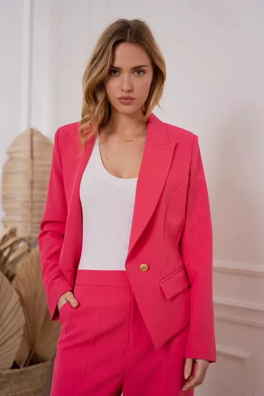 Plain Fitted Short Jacket Fuchsia