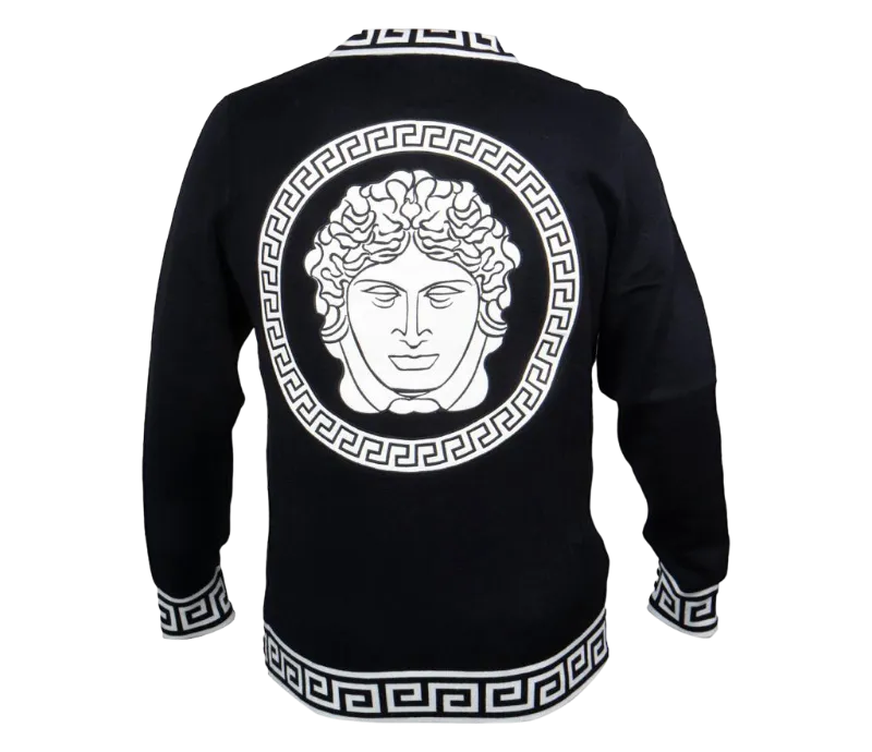 Prestige Black Men's Polo Sweater with White Leather Medusa Zip Up Jacket