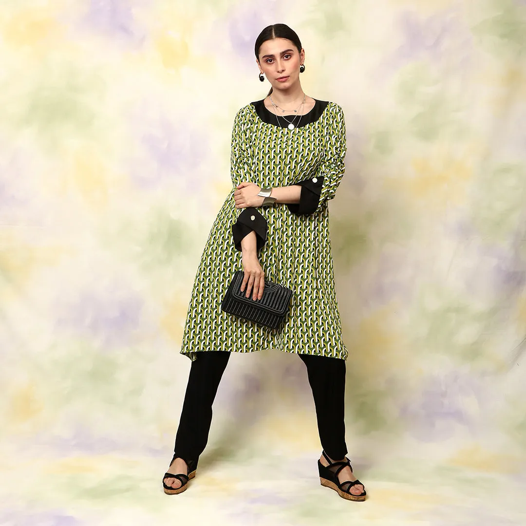 Printed Boat Neck Kurta