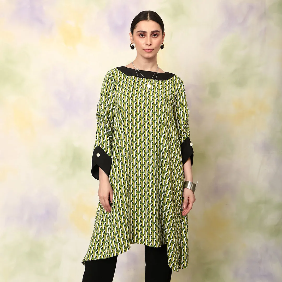 Printed Boat Neck Kurta