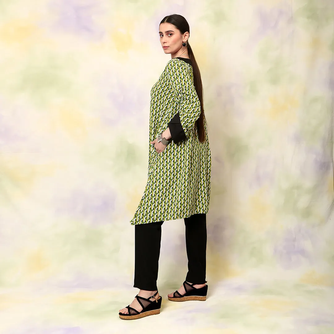 Printed Boat Neck Kurta