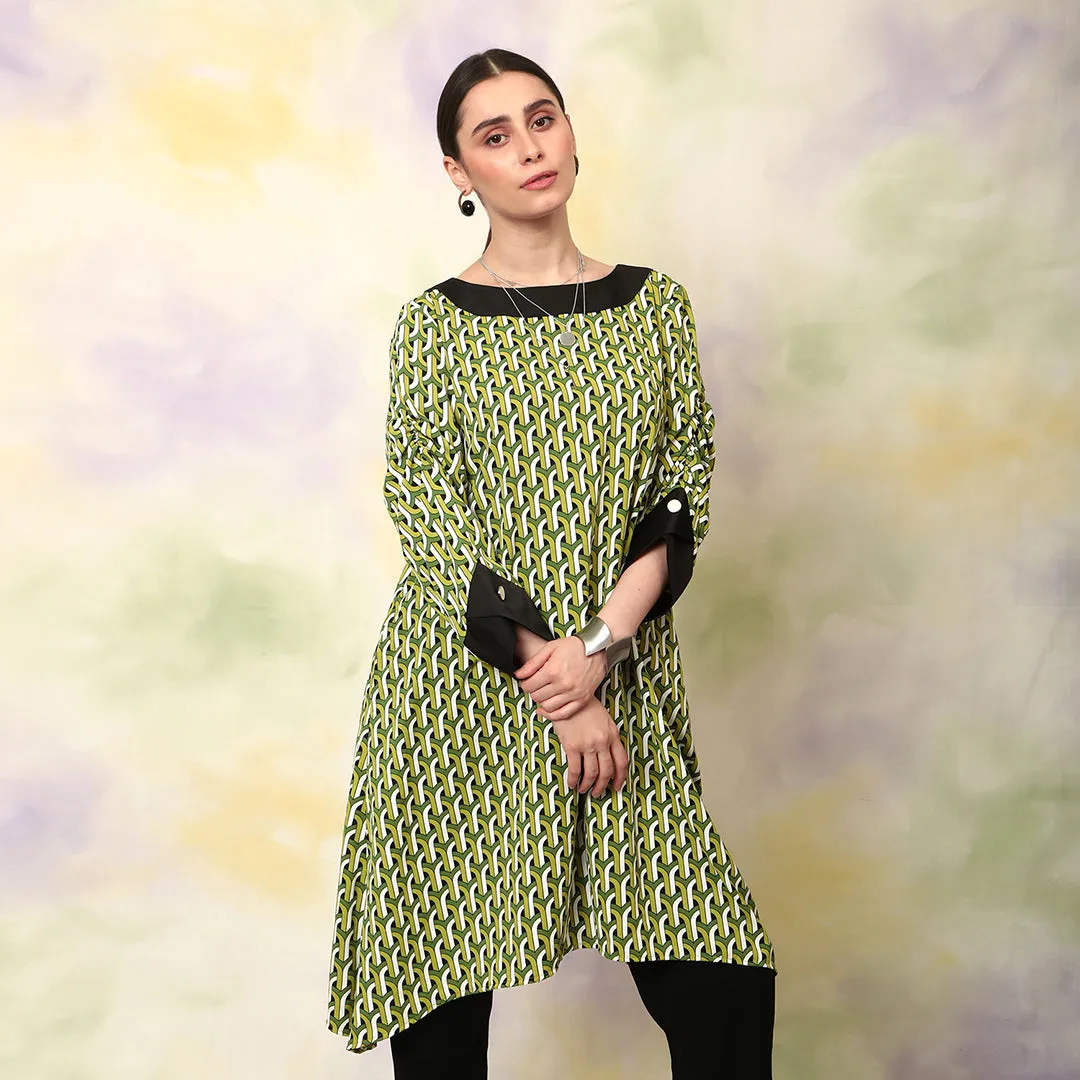 Printed Boat Neck Kurta