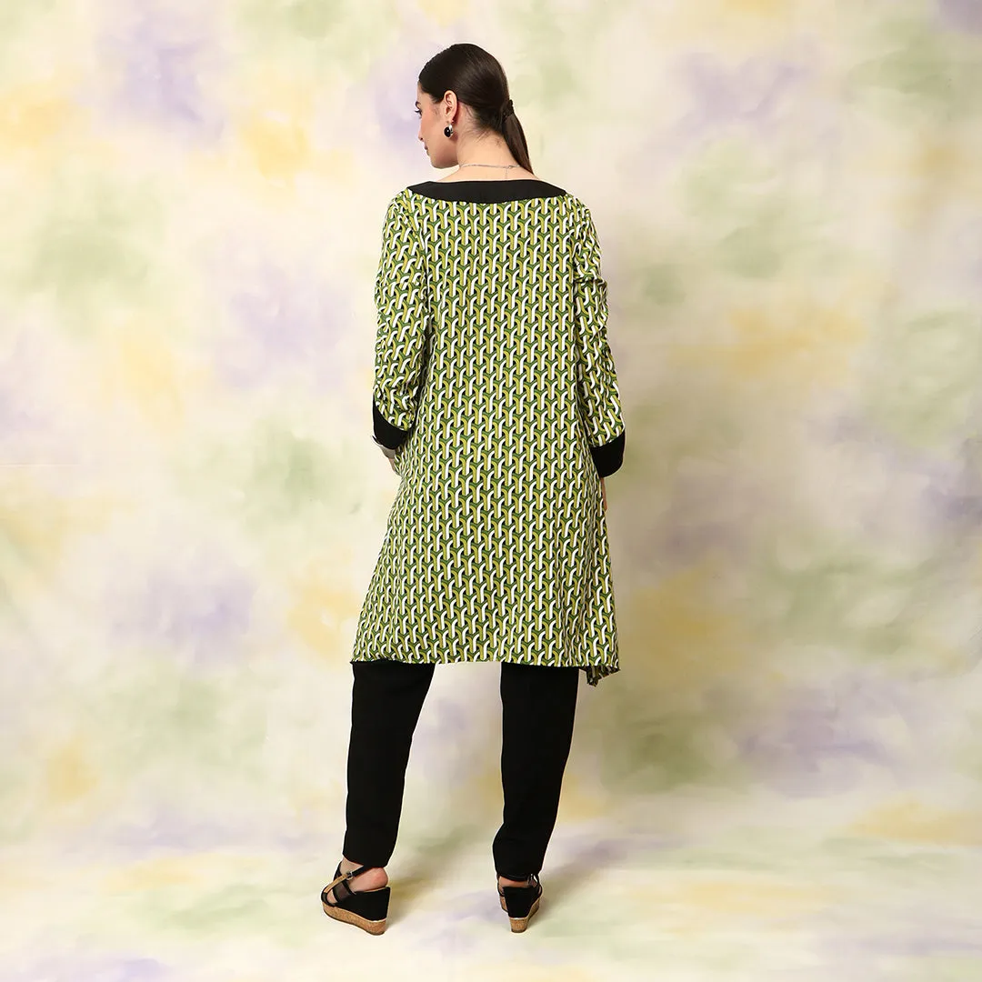 Printed Boat Neck Kurta