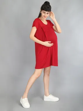 Red Maroon Maternity and Nursing Dress