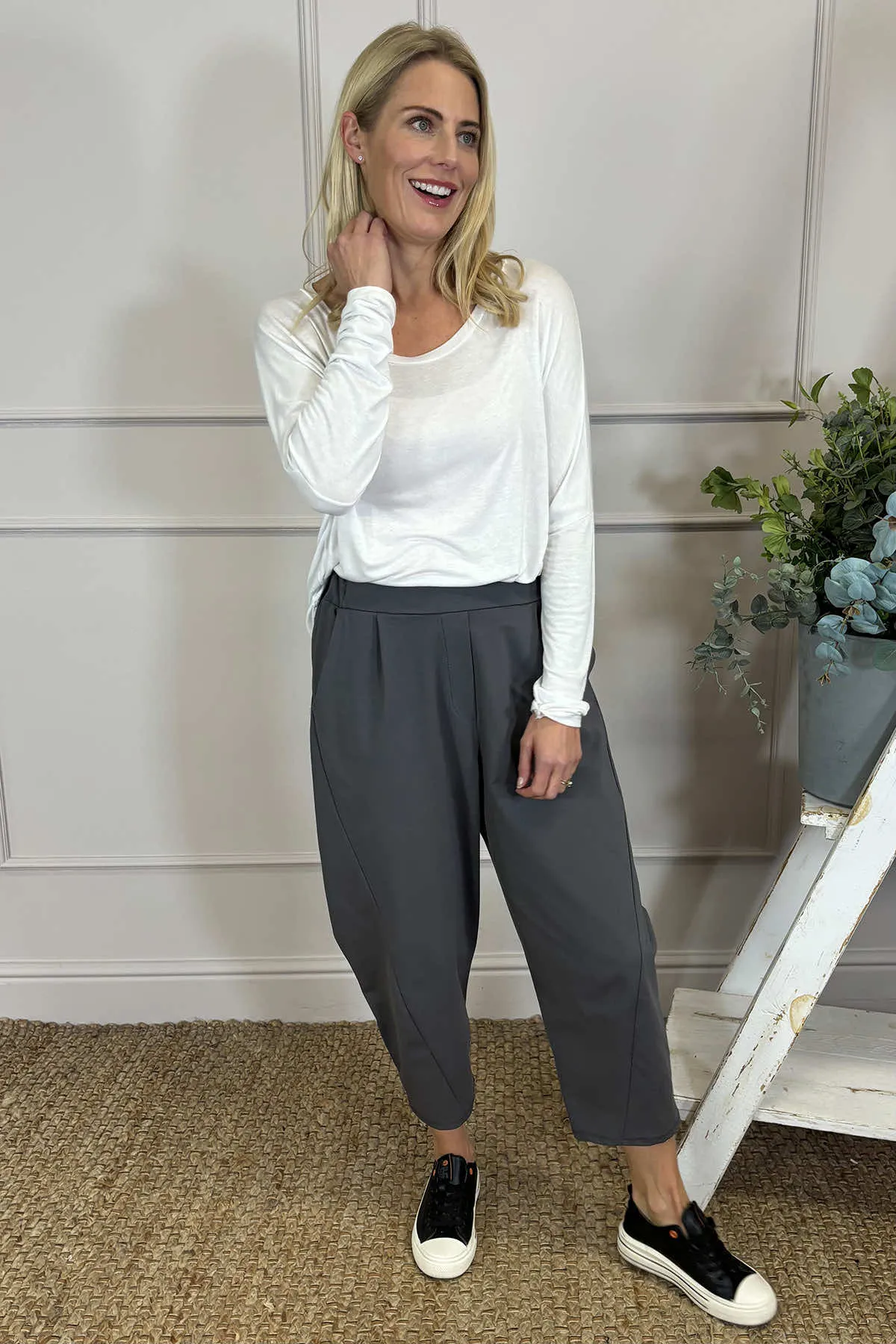 Rosie Two Pocket Cotton Trousers Charcoal