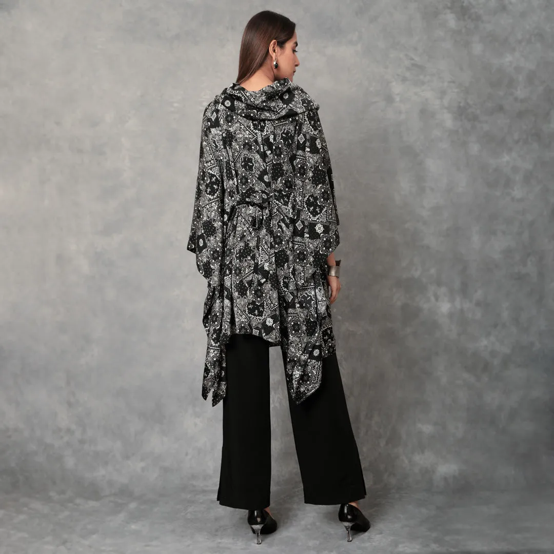 Scarf Print Cowl Neck Kaftan