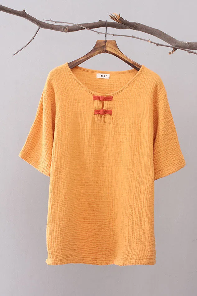 Solid color round neckline top for women J009-12