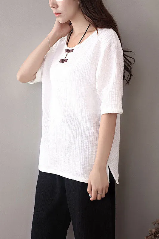 Solid color round neckline top for women J009-12