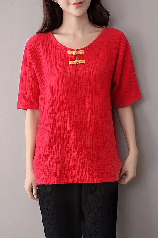 Solid color round neckline top for women J009-12