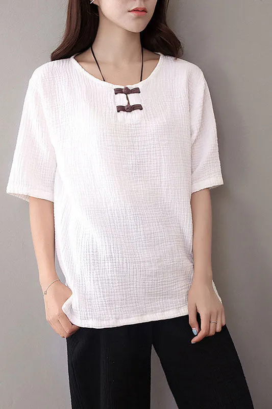 Solid color round neckline top for women J009-12