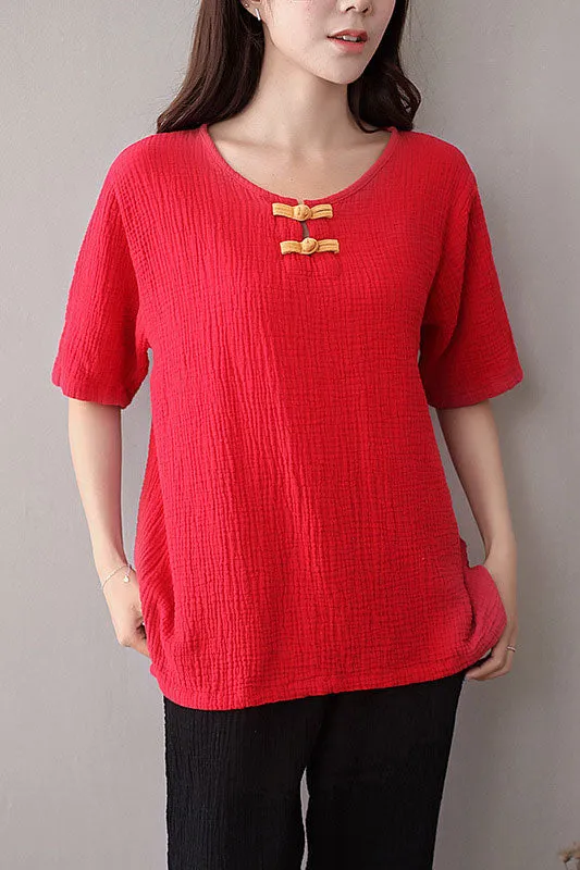 Solid color round neckline top for women J009-12