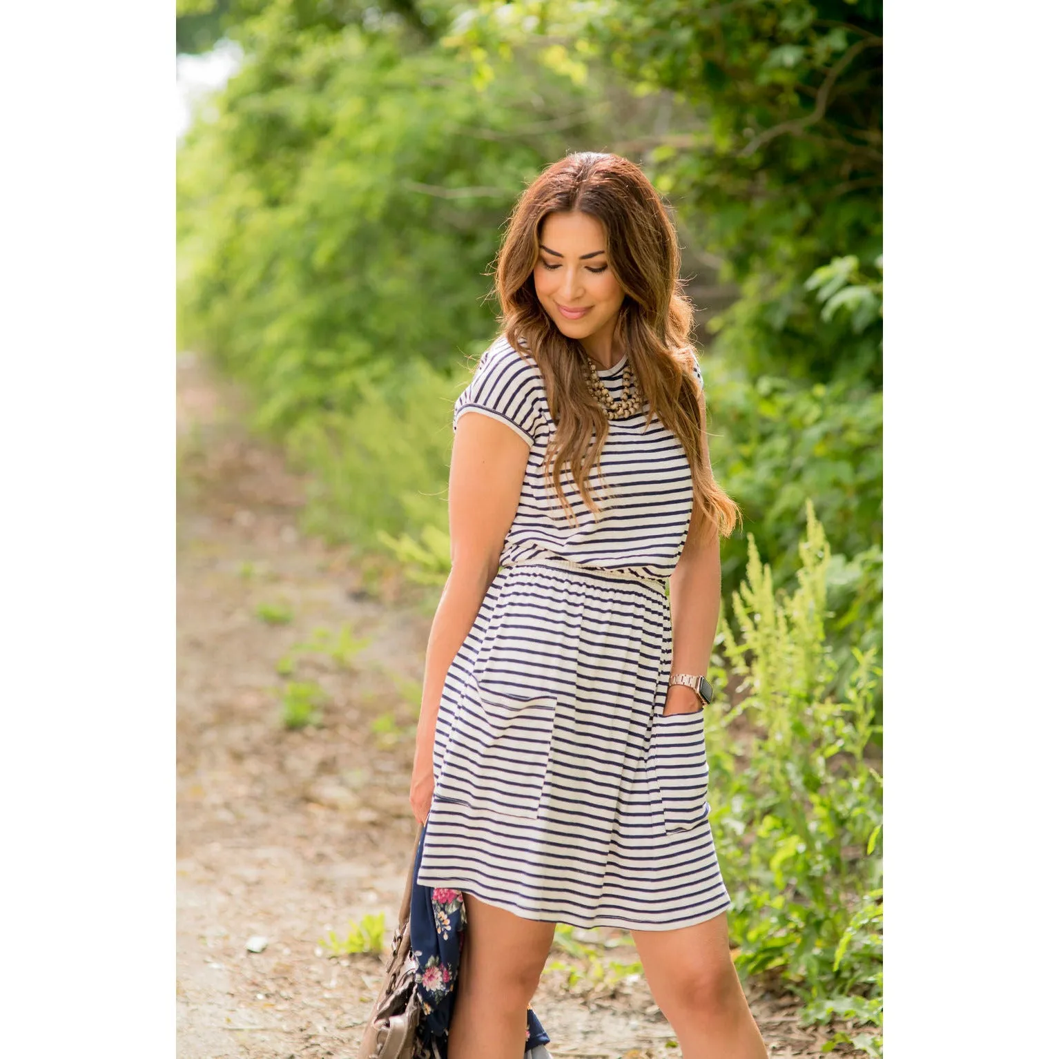 Striped Front Pocket Tee Dress