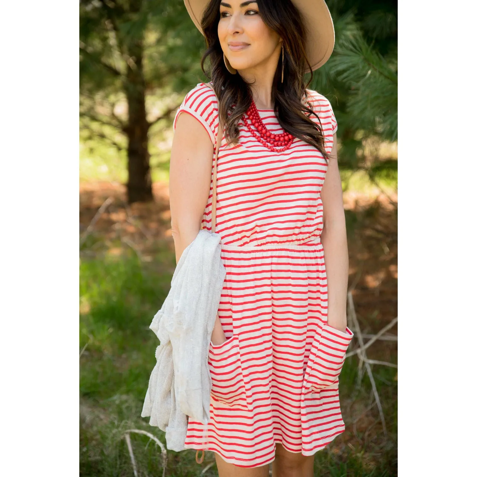 Striped Front Pocket Tee Dress