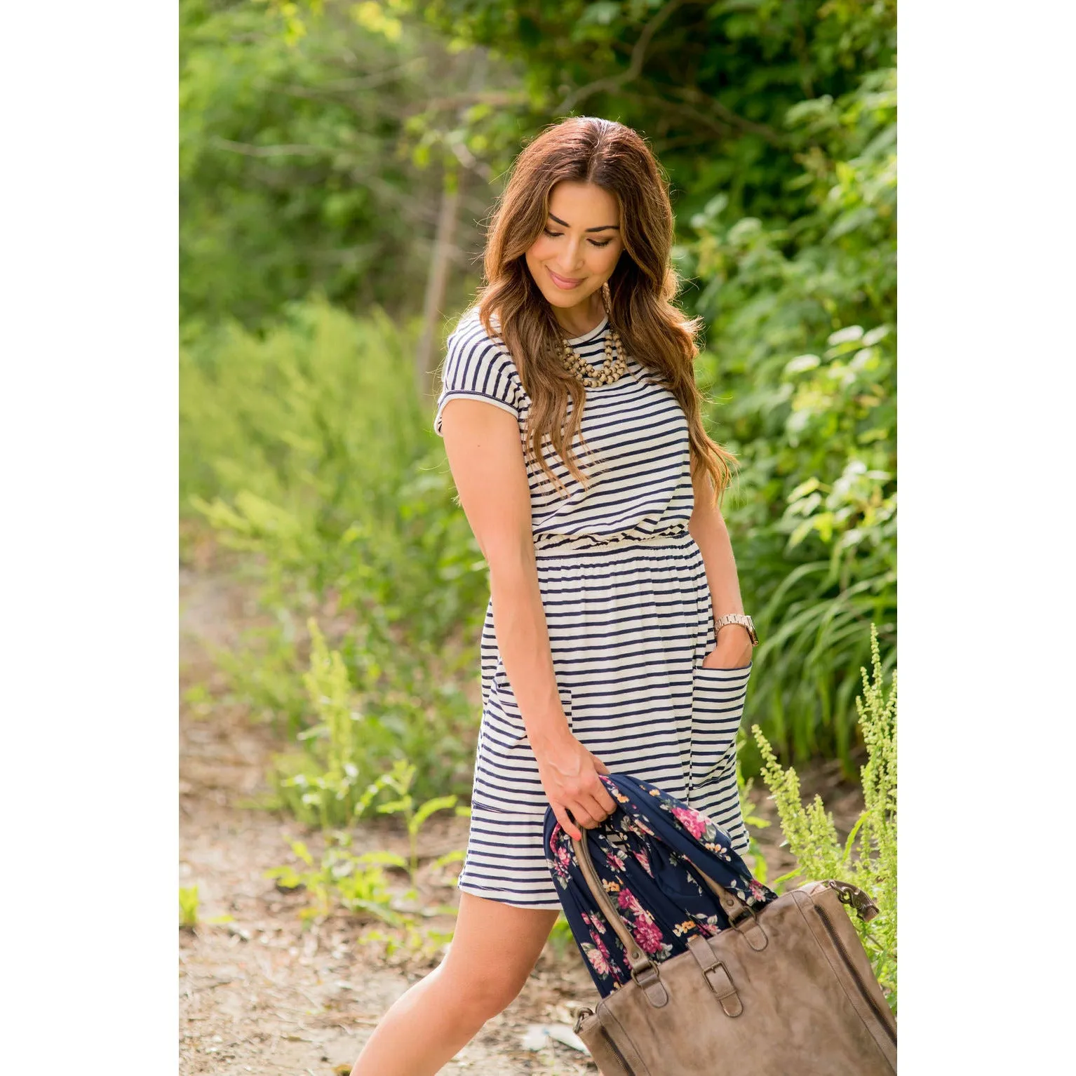 Striped Front Pocket Tee Dress