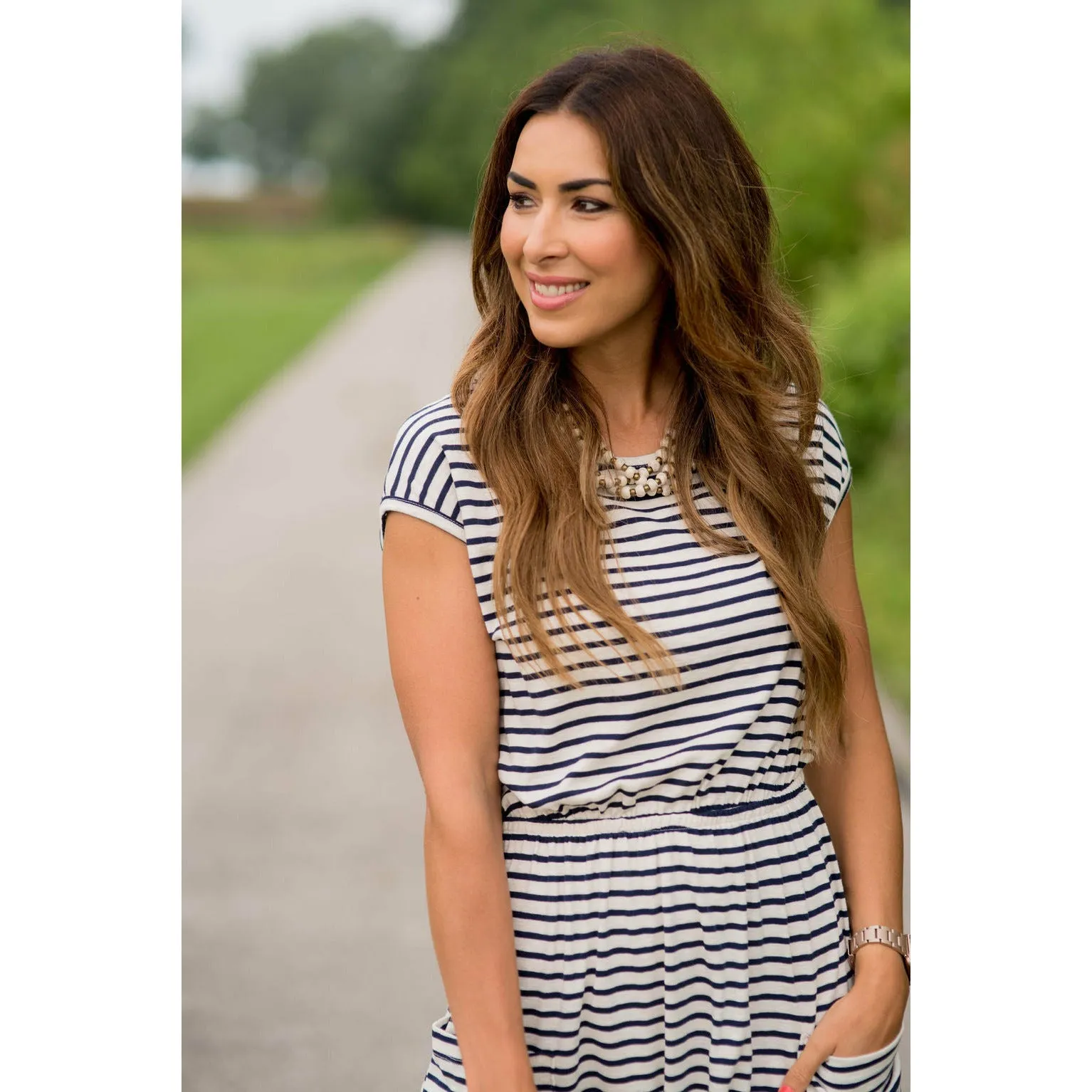 Striped Front Pocket Tee Dress